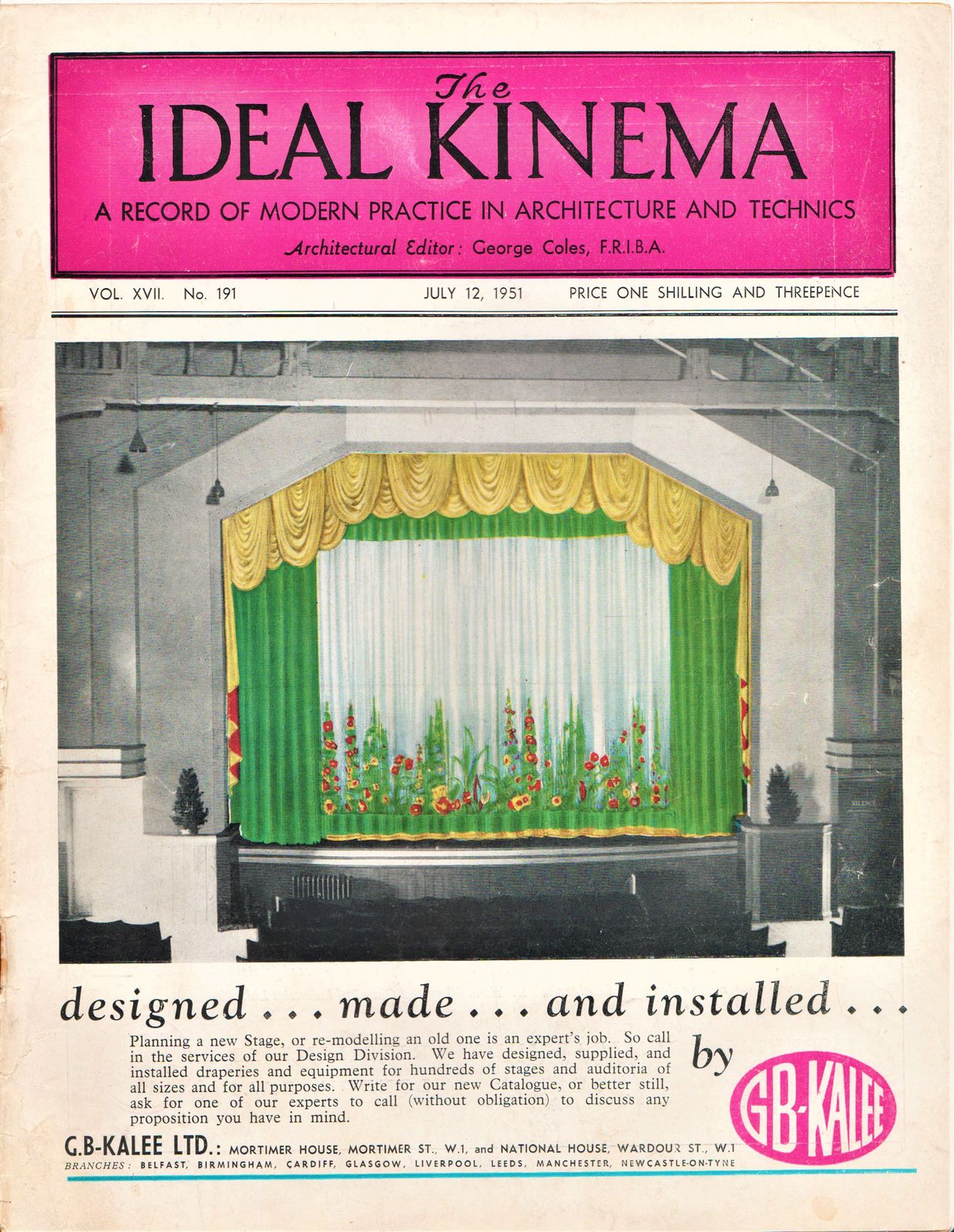 IDEAL KINEMA magazine side cover  Vol 17 No  191 12 July 1951