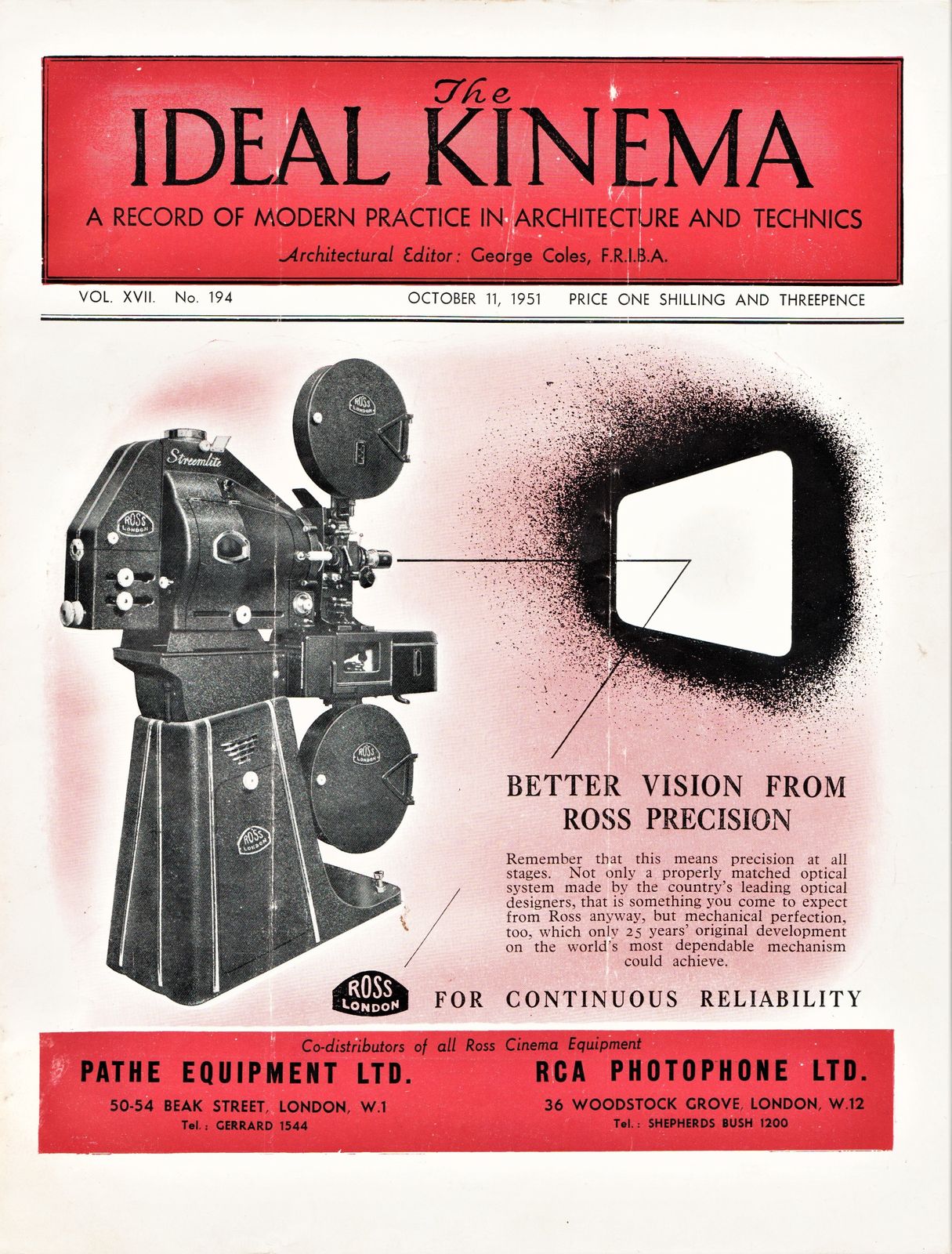 IDEAL KINEMA magazine side cover  Vol 17 No  194 11 October 1951