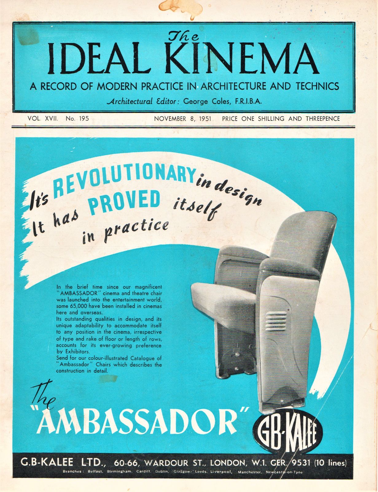 IDEAL KINEMA magazine side cover  Vol 17 No  195 8 November 1951