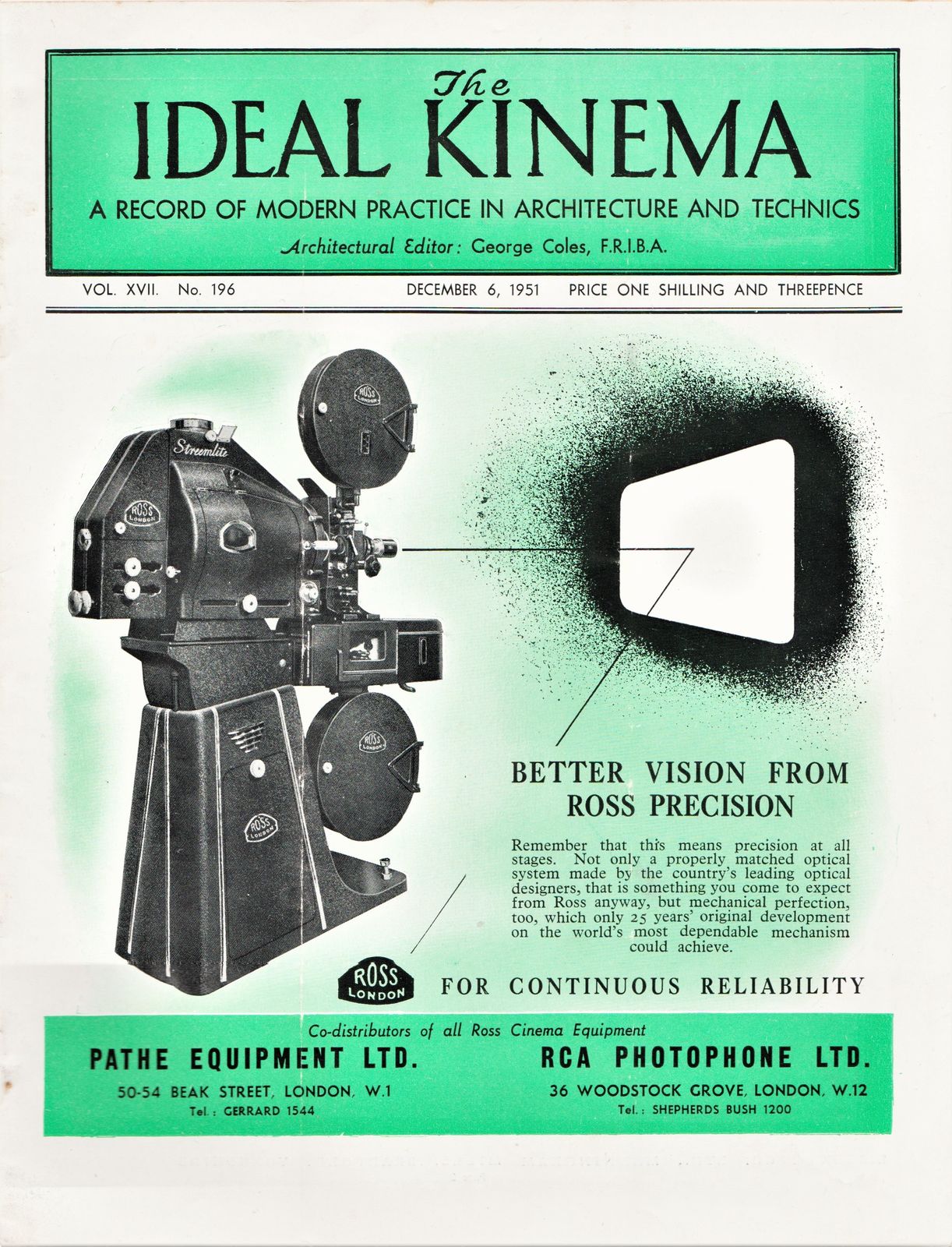 IDEAL KINEMA magazine side cover  Vol 17 No  196 6 December 1951