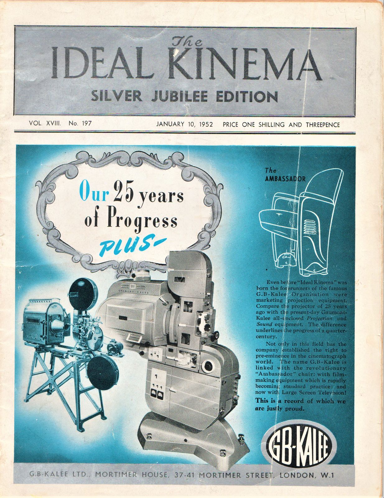 IDEAL KINEMA magazine side cover  Vol 18 No  197 10 January 1952
