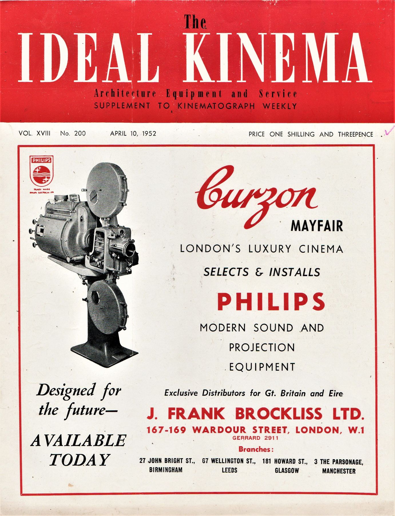 IDEAL KINEMA magazine side cover  Vol 18 No  200 10 April 1952