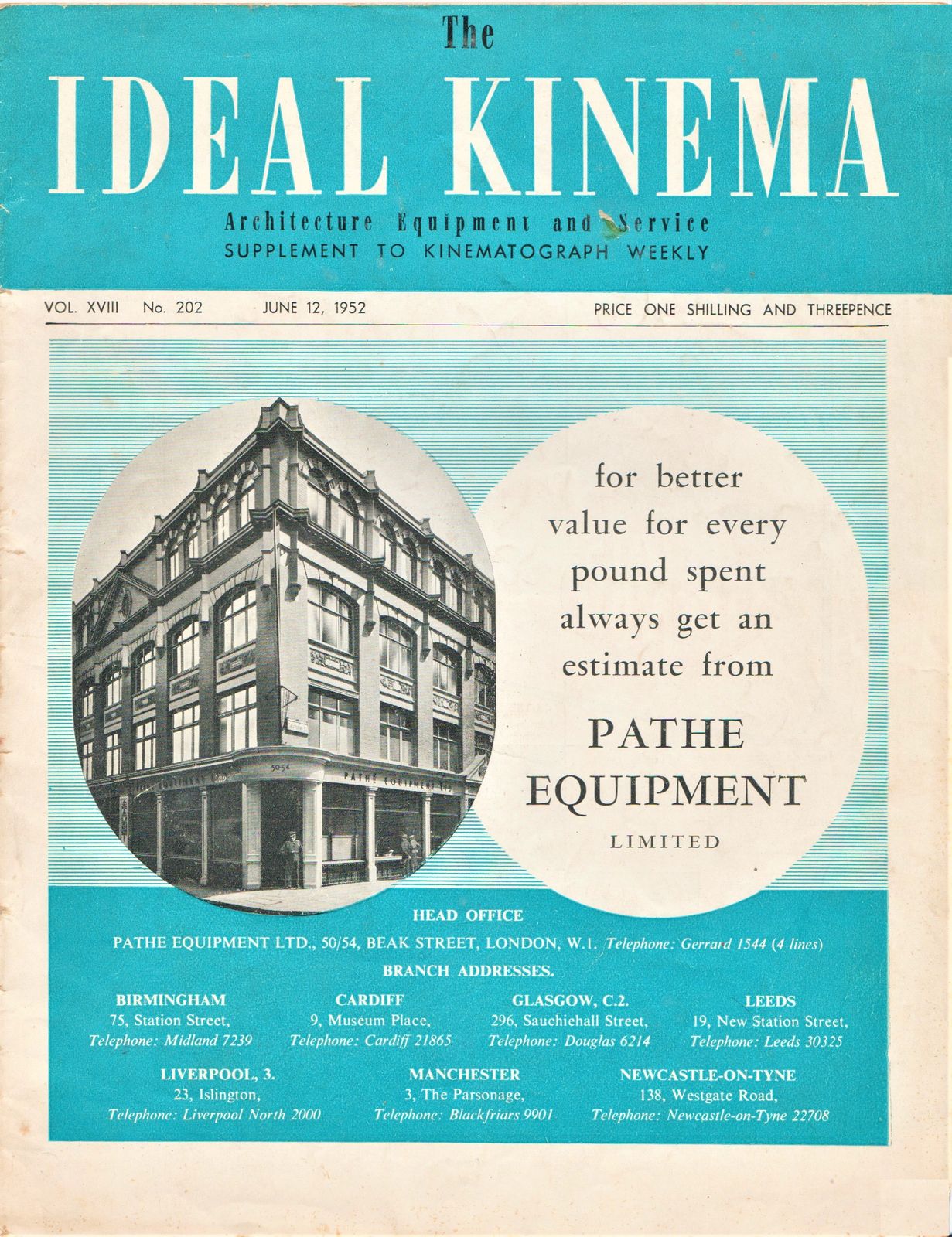 IDEAL KINEMA magazine side cover  Vol 18 No  202 12 June 1952