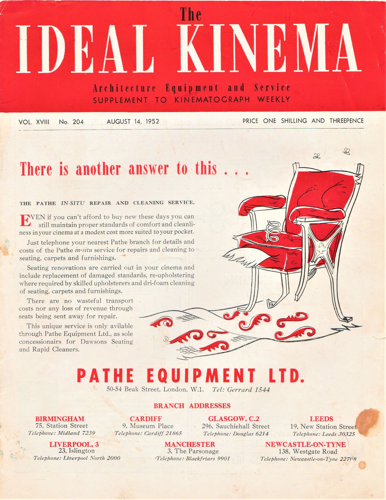 IDEAL KINEMA magazine side cover  Vol 18 No  204 14 August 1952