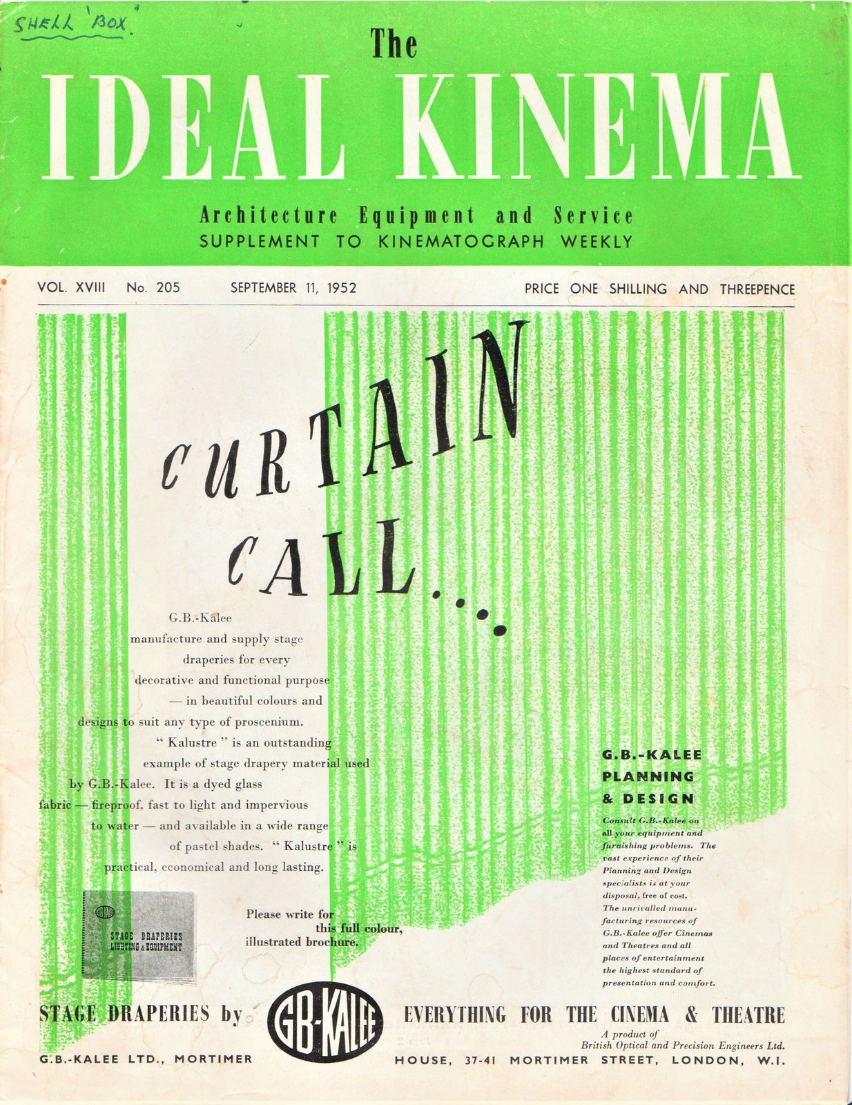 IDEAL KINEMA magazine side cover  Vol 18 No  205 11 September 1952