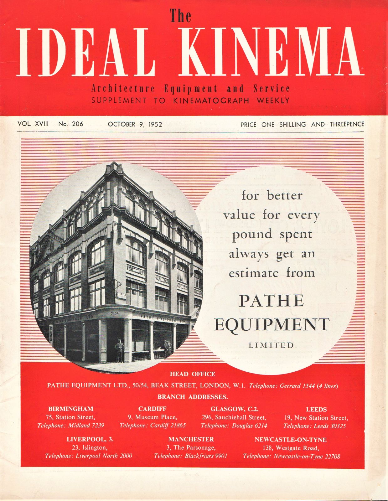 IDEAL KINEMA magazine side cover  Vol 18 No  206 9 October 1952