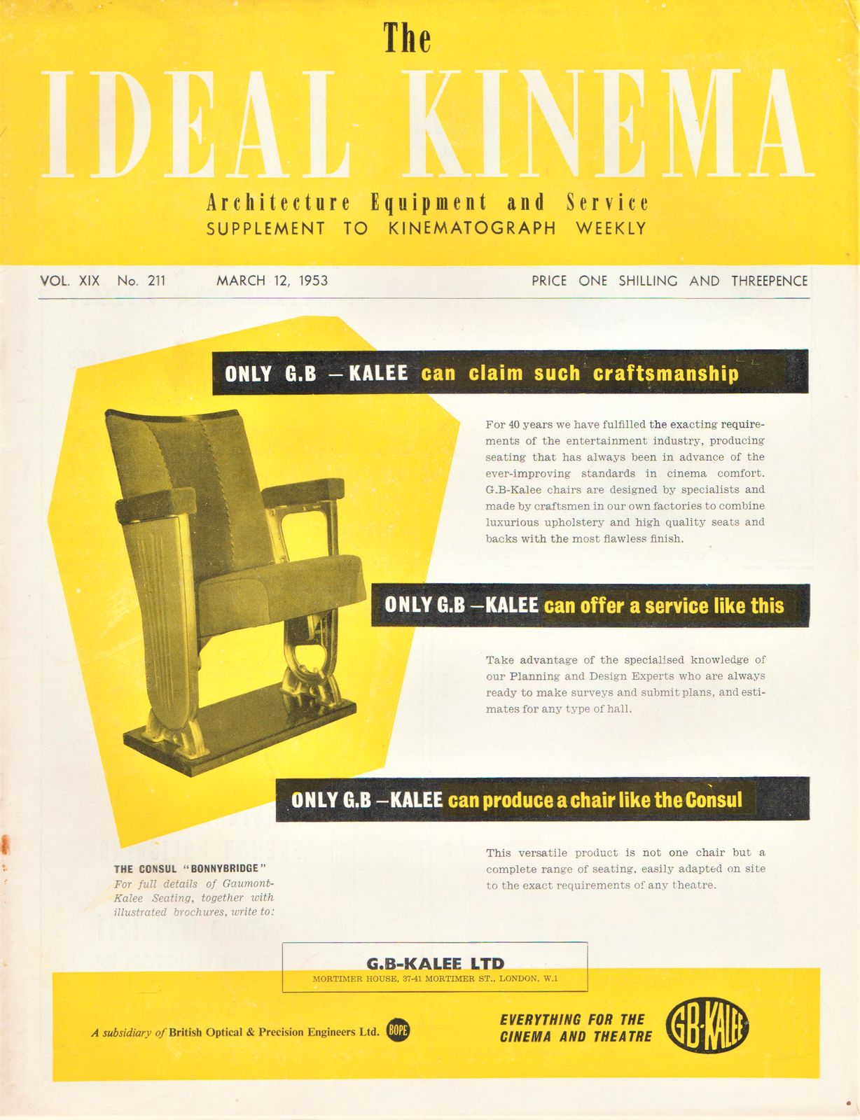 IDEAL KINEMA magazine side cover  Vol 19 No  211 12 March 1953