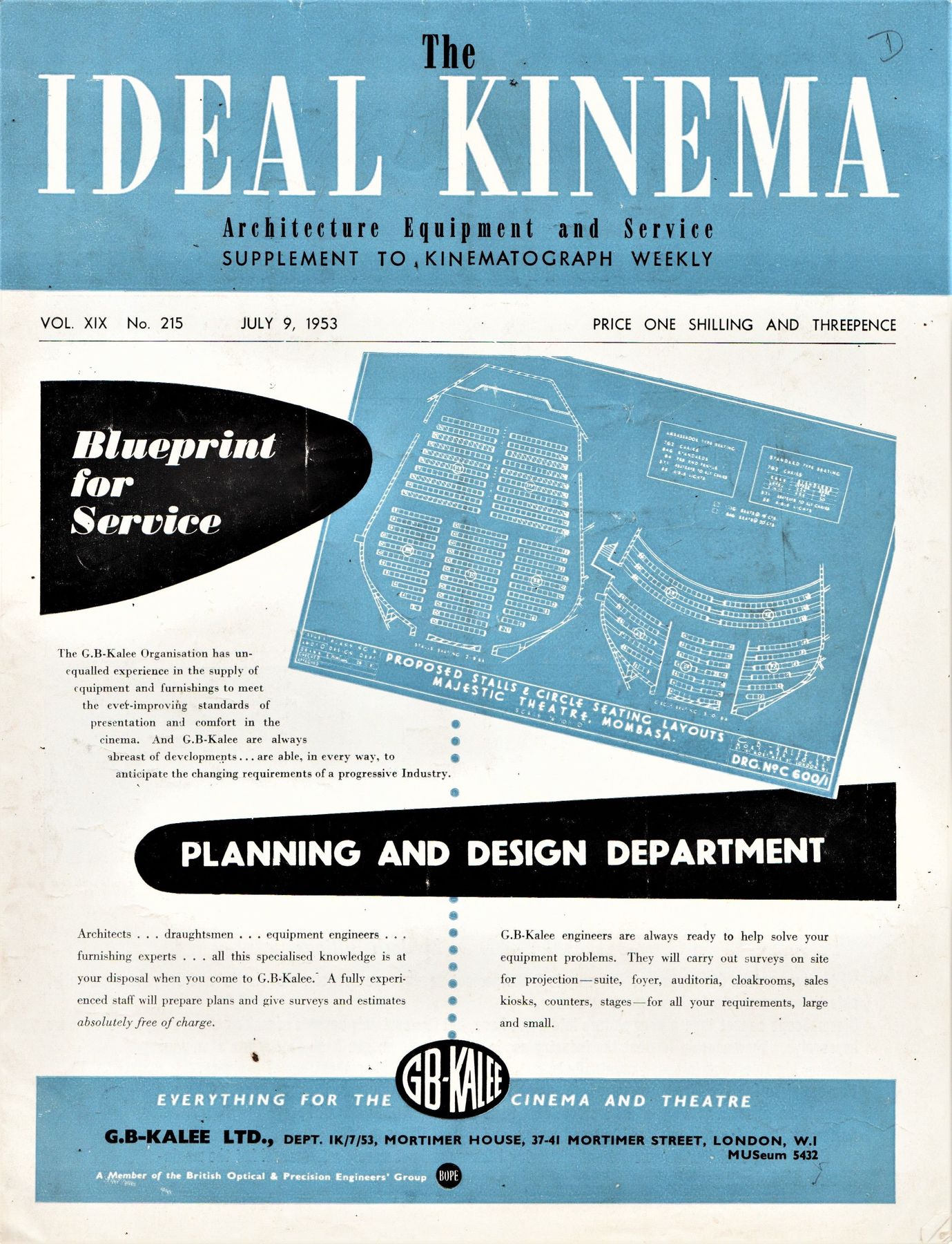 IDEAL KINEMA magazine side cover  Vol 19 No  215 9 July 1953
