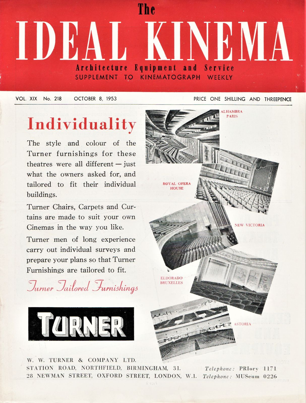 IDEAL KINEMA magazine side cover  Vol 19 No  218 8 October 1953