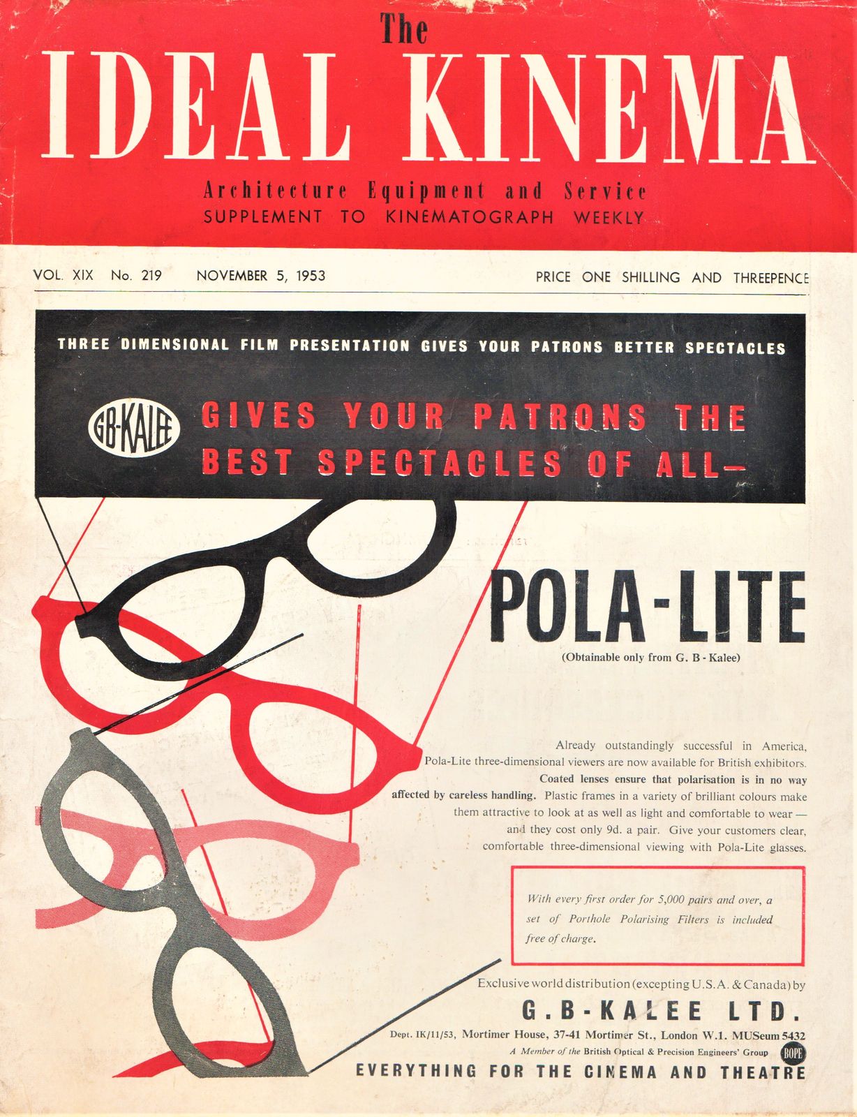 IDEAL KINEMA magazine side cover  Vol 19 No  219 5 November 1953