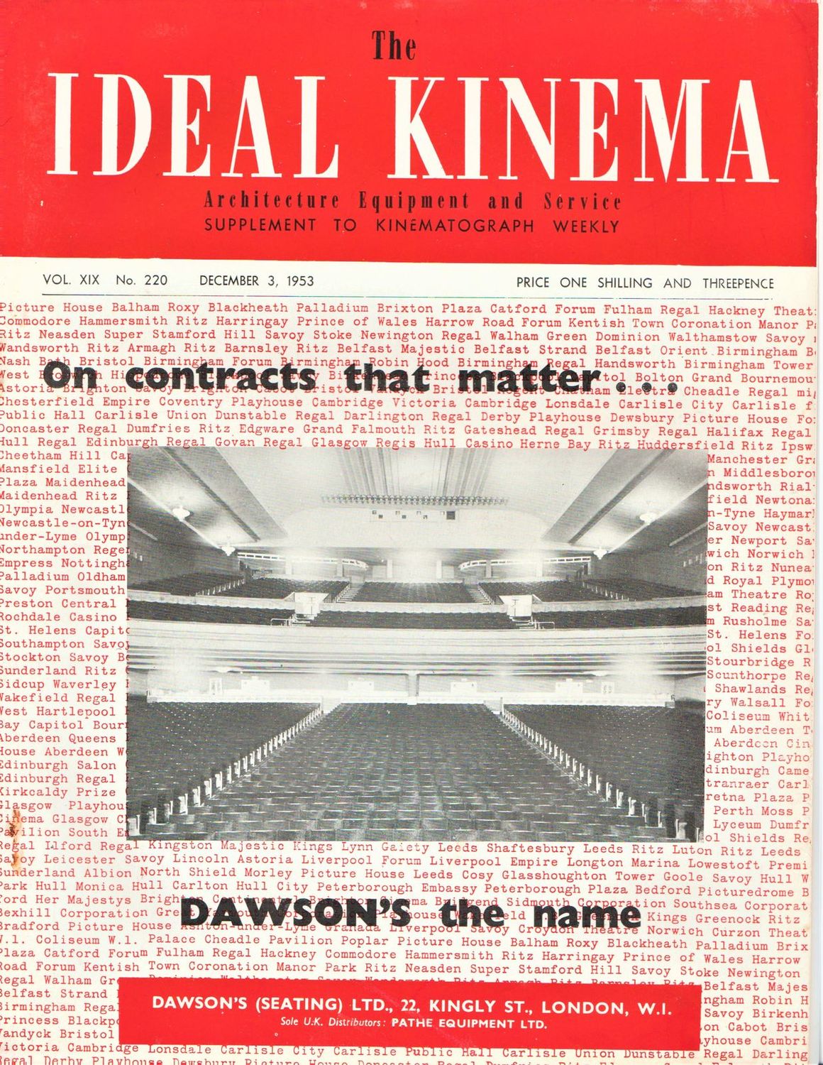 IDEAL KINEMA magazine side cover  Vol 19 No  220 3 December 1953