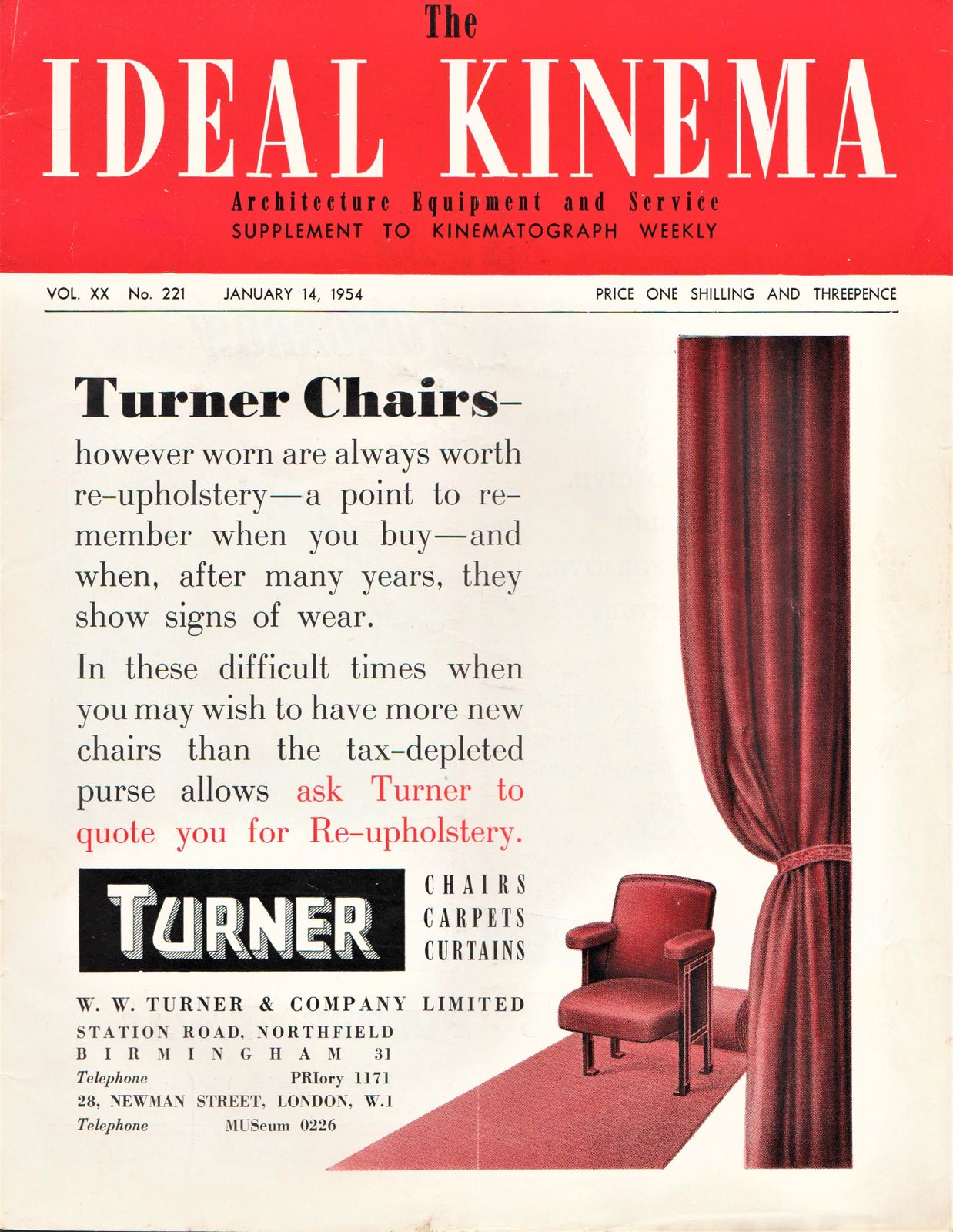IDEAL KINEMA magazine side cover  Vol 20 No  221 14 January 1954