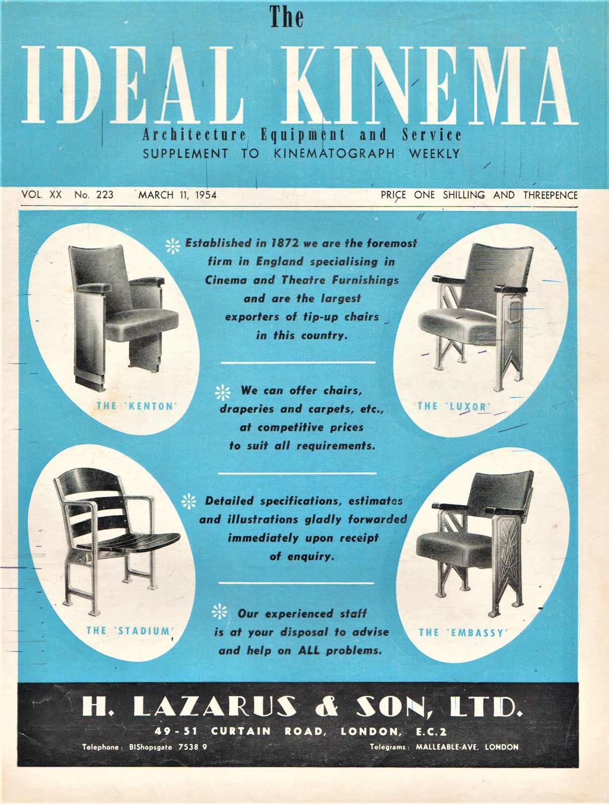 IDEAL KINEMA magazine side cover  Vol 20 No  223 11 March 1954