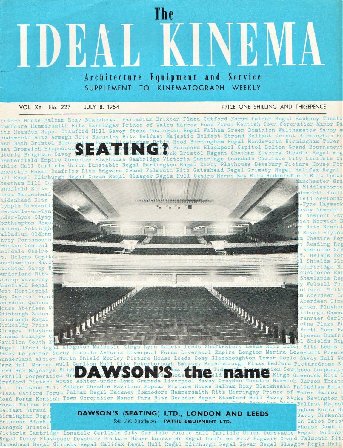 IDEAL KINEMA magazine side cover  Vol 20 No  227 8 July 1954