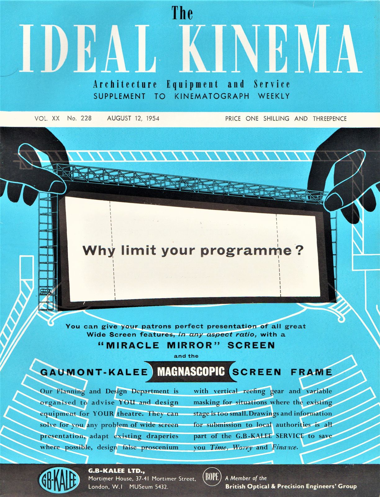 IDEAL KINEMA magazine side cover  Vol 20 No  228 12 August 1954