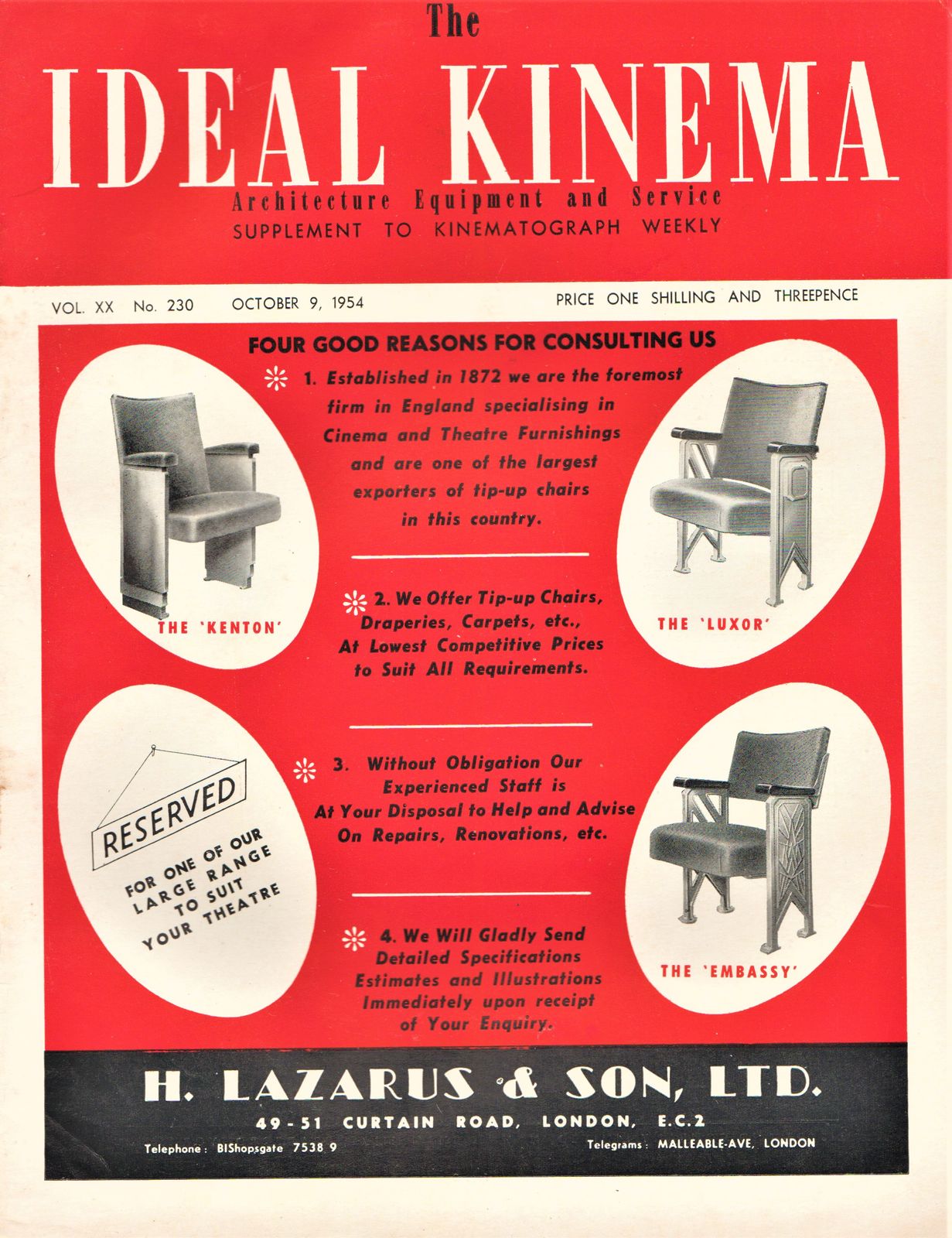 IDEAL KINEMA magazine side cover  Vol 20 No  230 9 October 1954