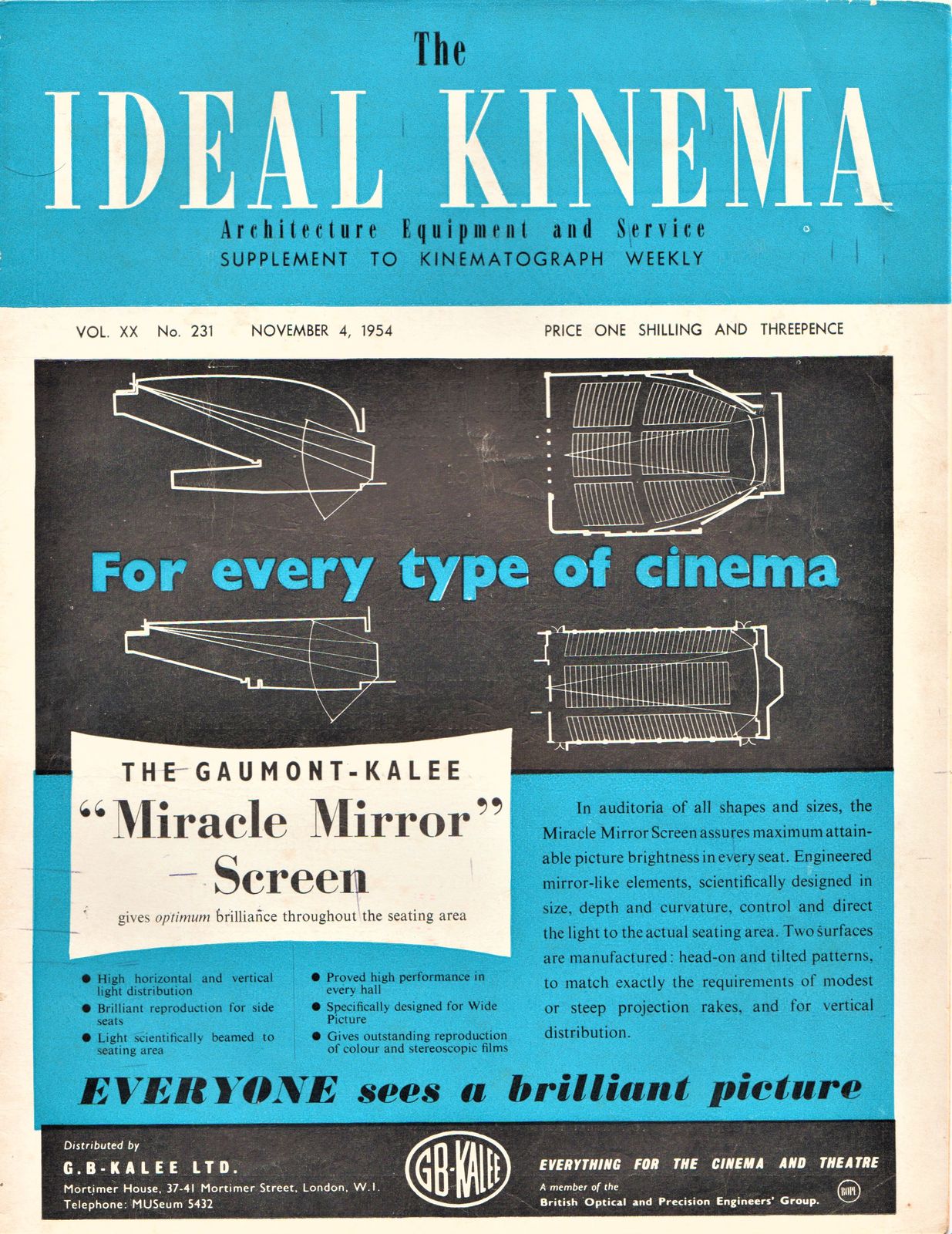 IDEAL KINEMA magazine side cover  Vol 20 No  231 4 November 1954