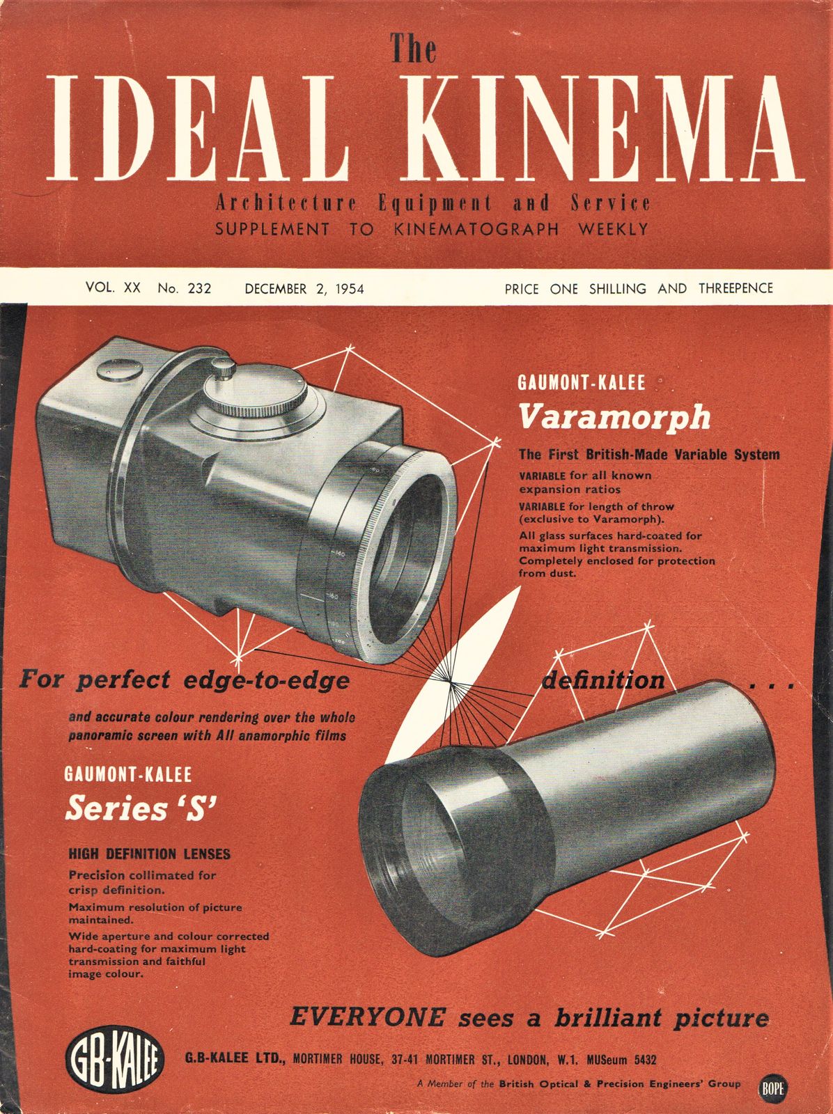 IDEAL KINEMA magazine side cover  Vol 20 No  232 2 December 1954