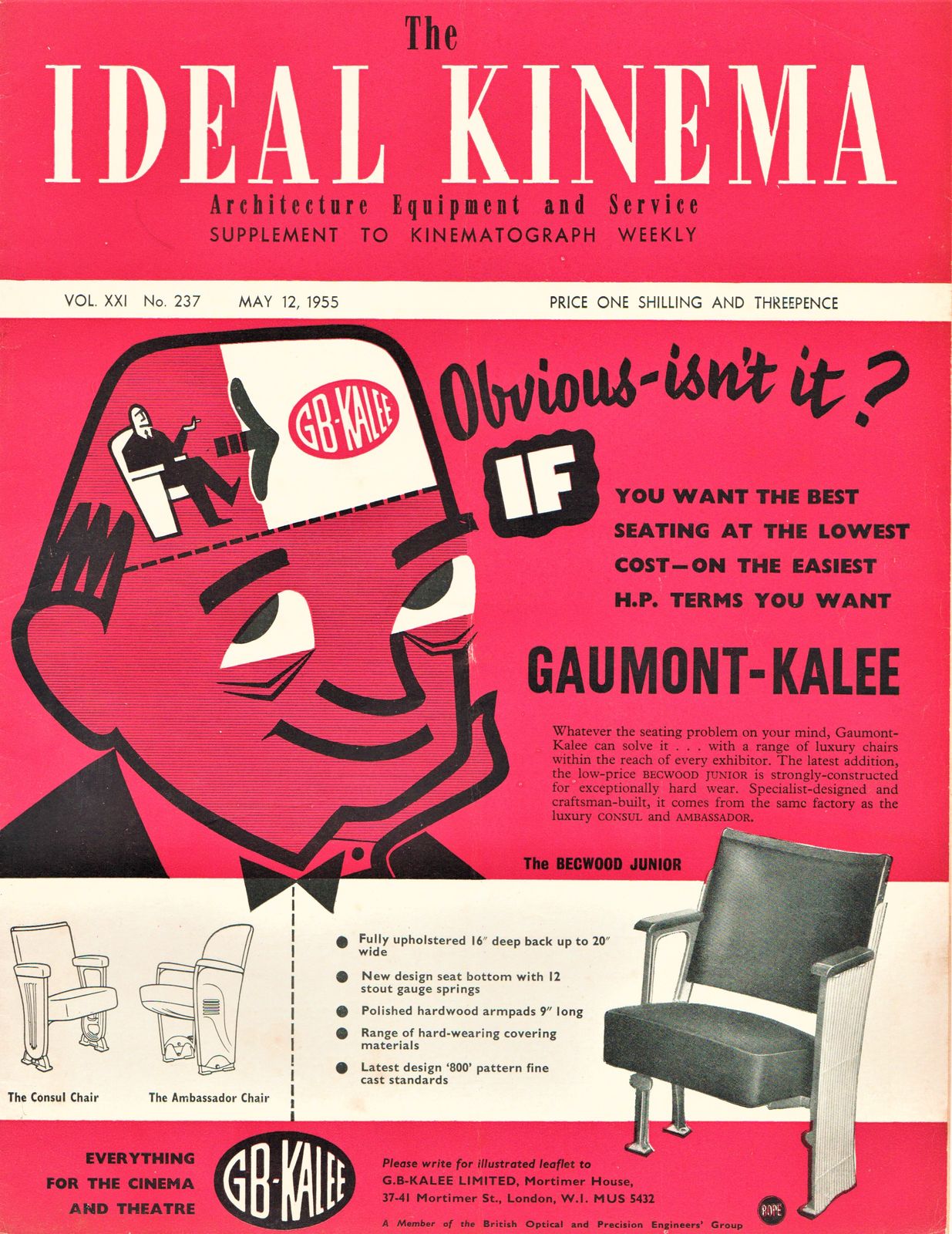 IDEAL KINEMA magazine side cover  Vol 21 No  237 12 May 1955