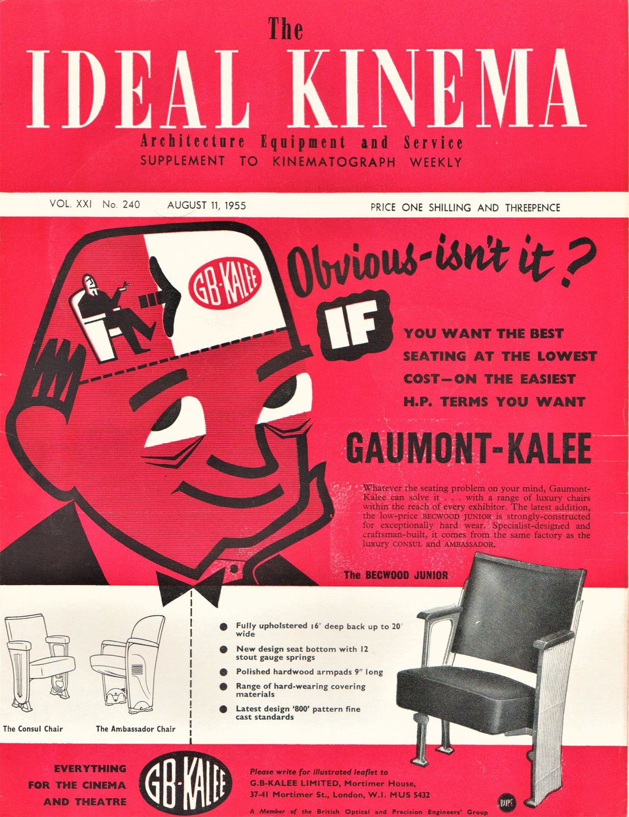 IDEAL KINEMA magazine side cover  Vol 21 No  240 11 August 1955