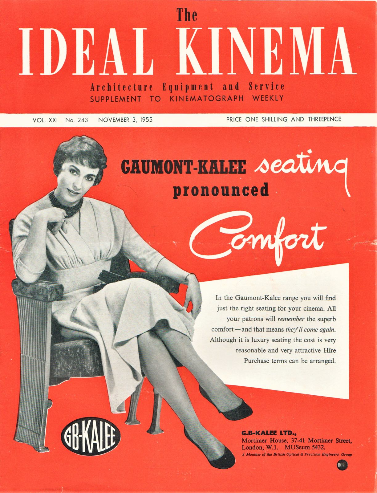 IDEAL KINEMA magazine side cover  Vol 21 No  243 3 November 1955