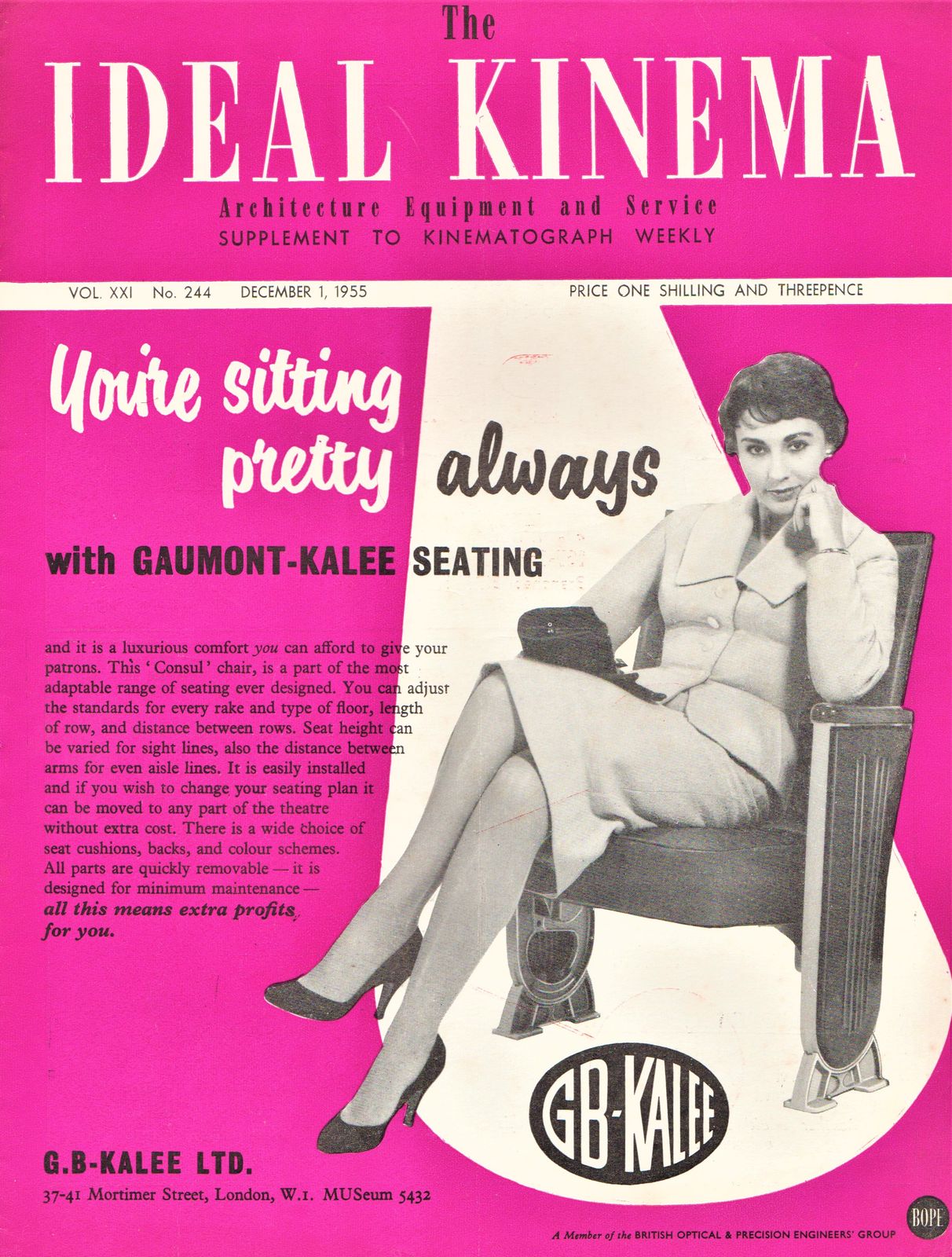 IDEAL KINEMA magazine side cover  Vol 21 No  244 1 December 1955