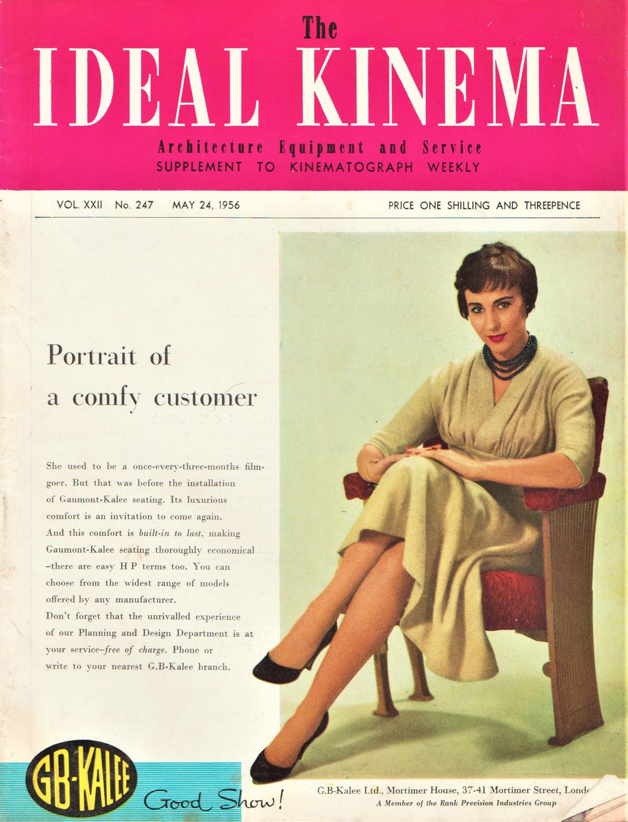 IDEAL KINEMA magazine side cover  Vol 22 No  247 24 May 1956