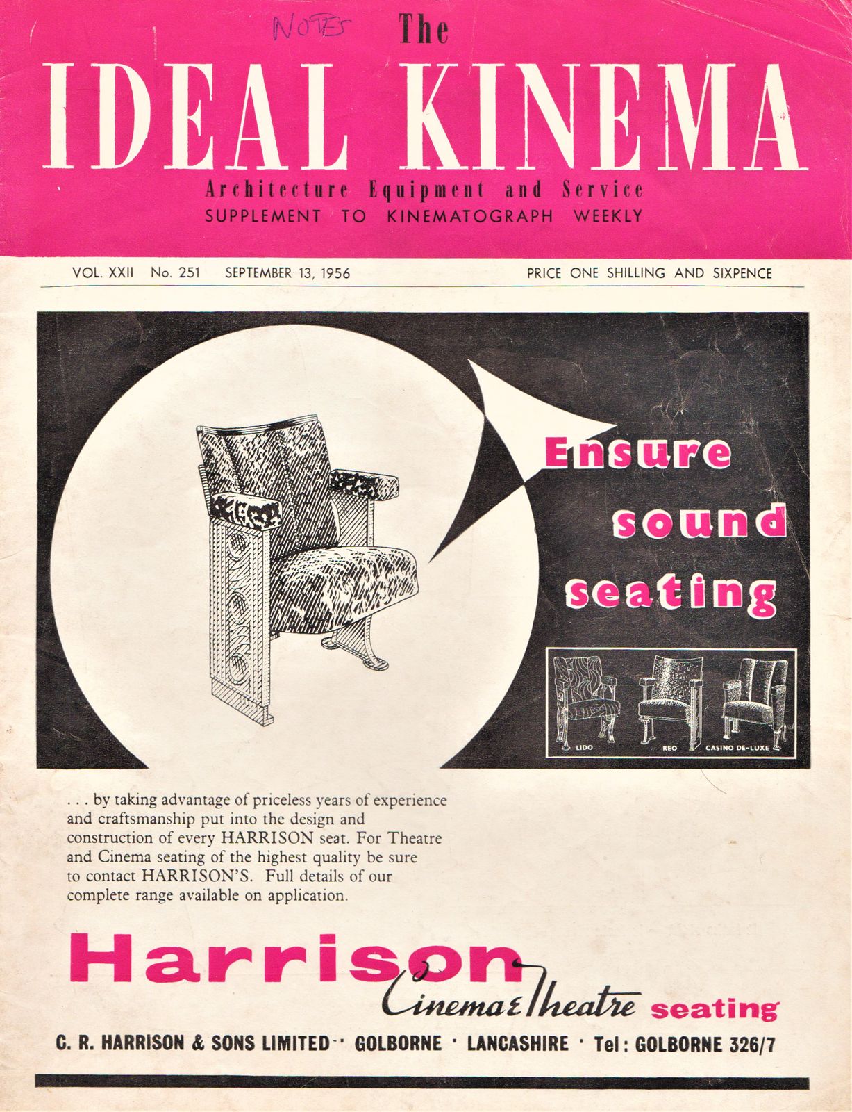 IDEAL KINEMA magazine side cover  Vol 22 No  251 13 September 1956