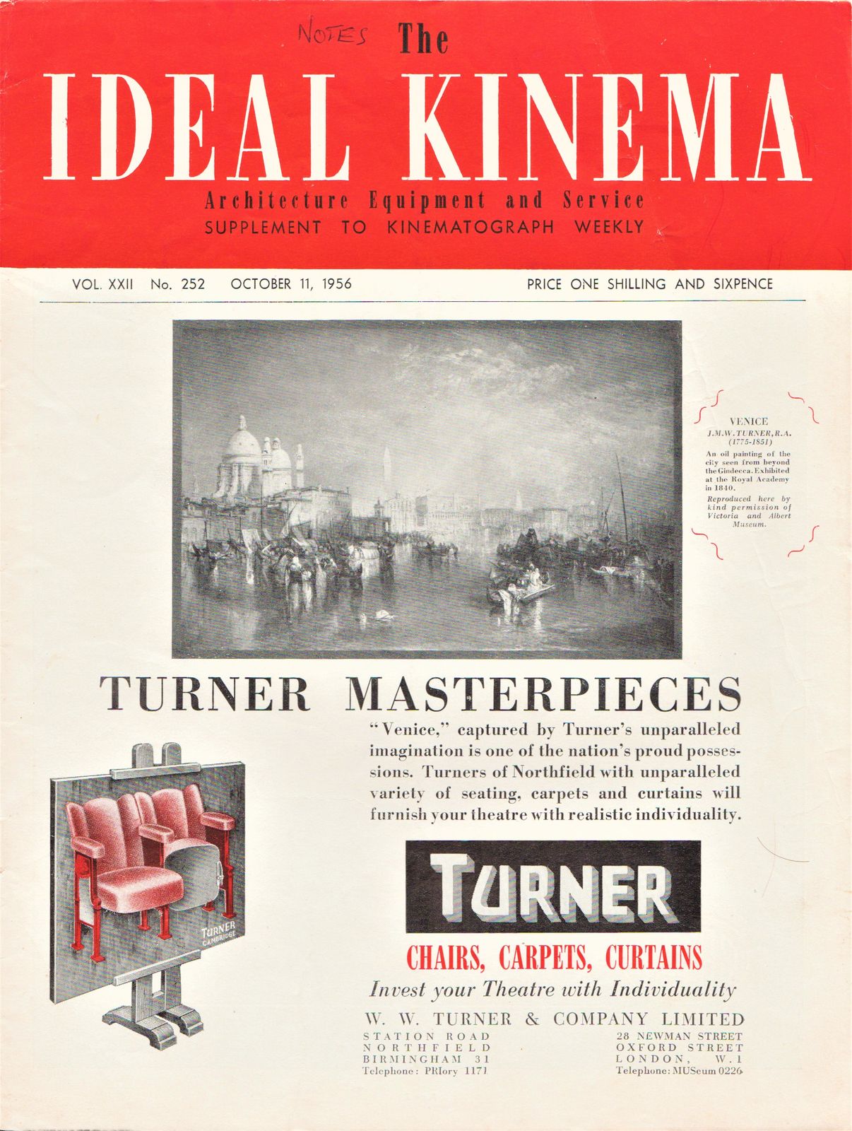 IDEAL KINEMA magazine side cover  Vol 22 No  252 11 October 1956