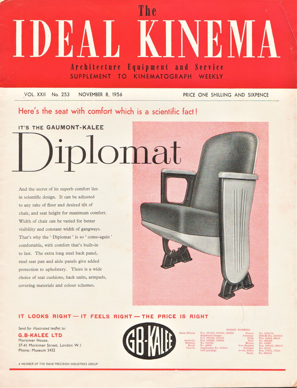 IDEAL KINEMA magazine side cover  Vol 22 No  253 8 November 1956