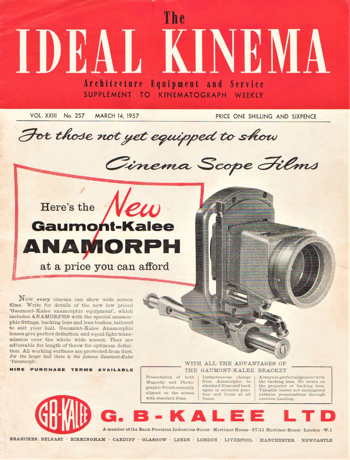 IDEAL KINEMA magazine side cover  Vol 23 No  257 14 March 1957