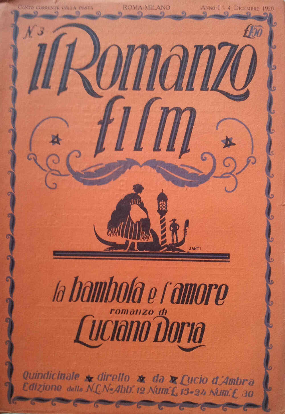 ROMANZO FILM | IL magazine side cover Issue 3 4 December 1920