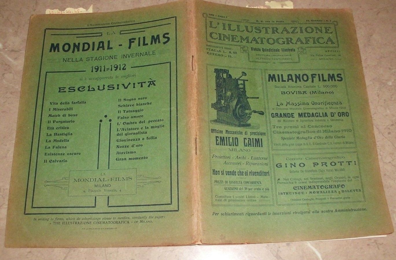 ILLUSTRAZIONE CINEMATOGRAFICA | L magazine side cover Issue 1 15 January 1912