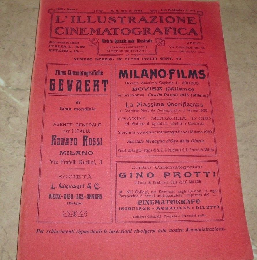 ILLUSTRAZIONE CINEMATOGRAFICA | L magazine side cover Issue 2-3 1 February 1912