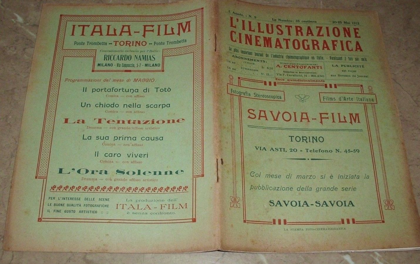 ILLUSTRAZIONE CINEMATOGRAFICA | L magazine side cover Issue 9 20 May 1912