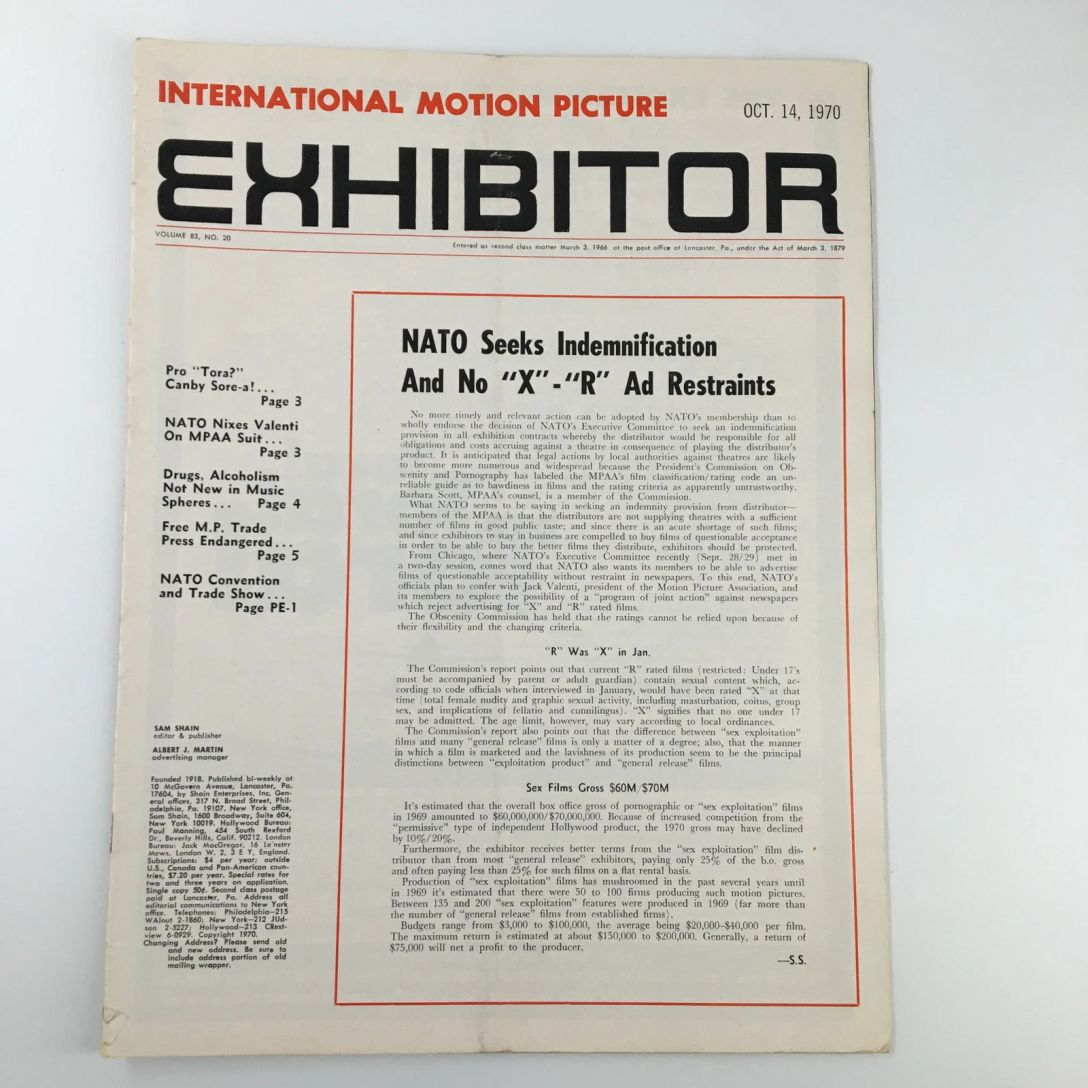 INTERNATIONAL MOTION PICTURE EXHIBITOR magazine side cover 14 October 1970