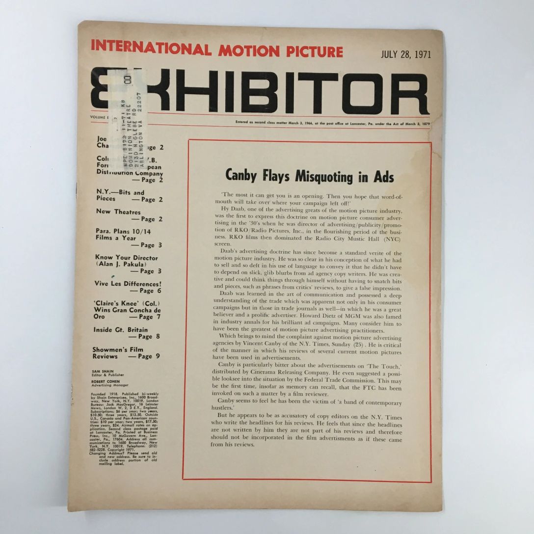 INTERNATIONAL MOTION PICTURE EXHIBITOR magazine side cover 28 July 1971
