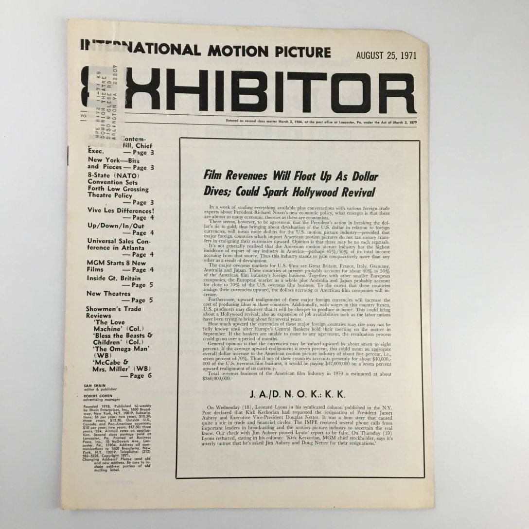 INTERNATIONAL MOTION PICTURE EXHIBITOR magazine side cover 25 August 1971
