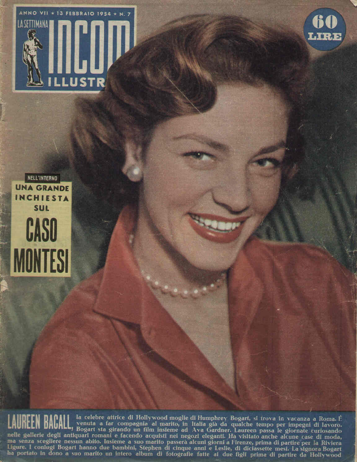 SETTIMANA INCOM magazine side cover 13 February 1954