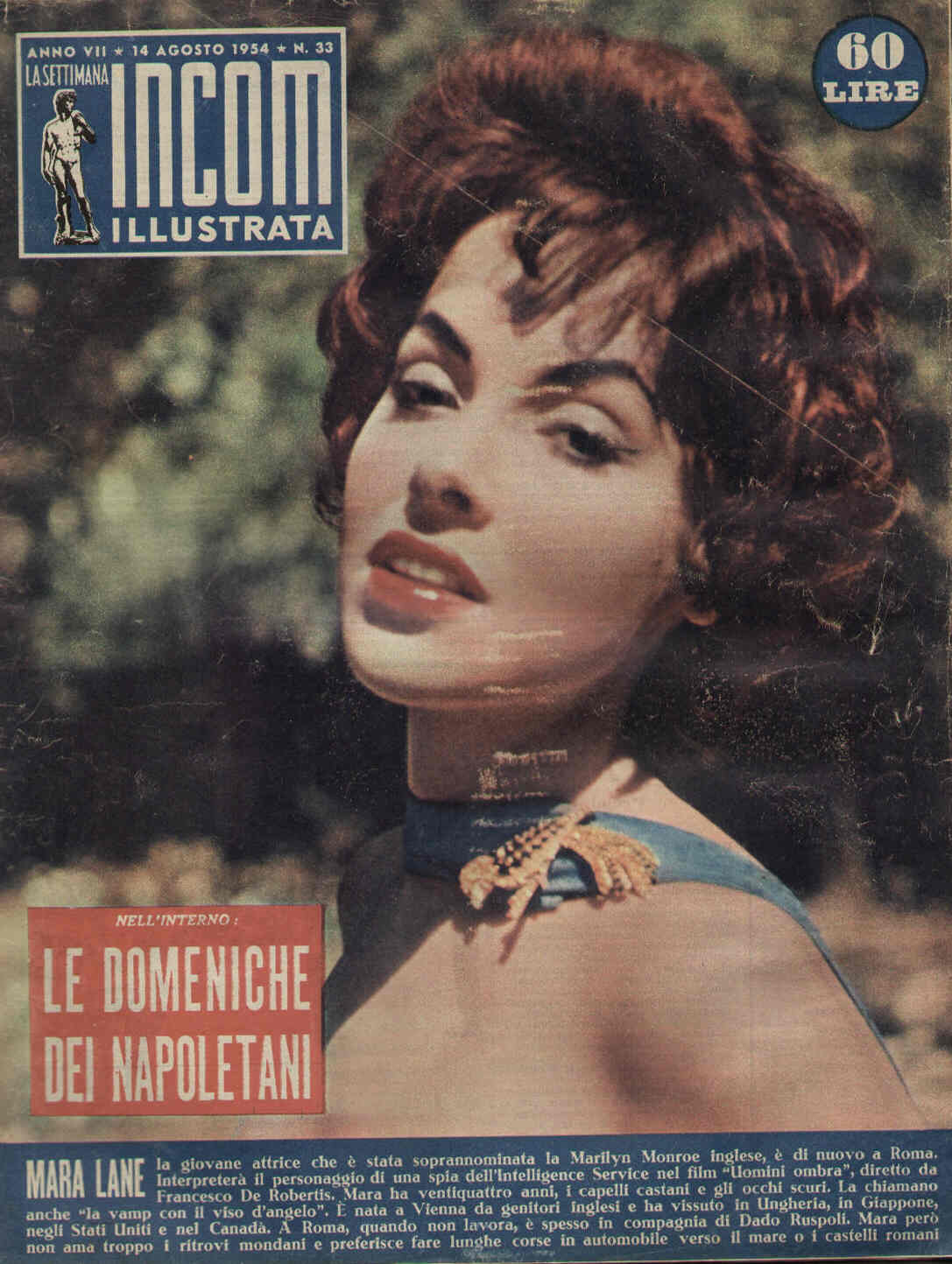 SETTIMANA INCOM magazine side cover 14 August 1954