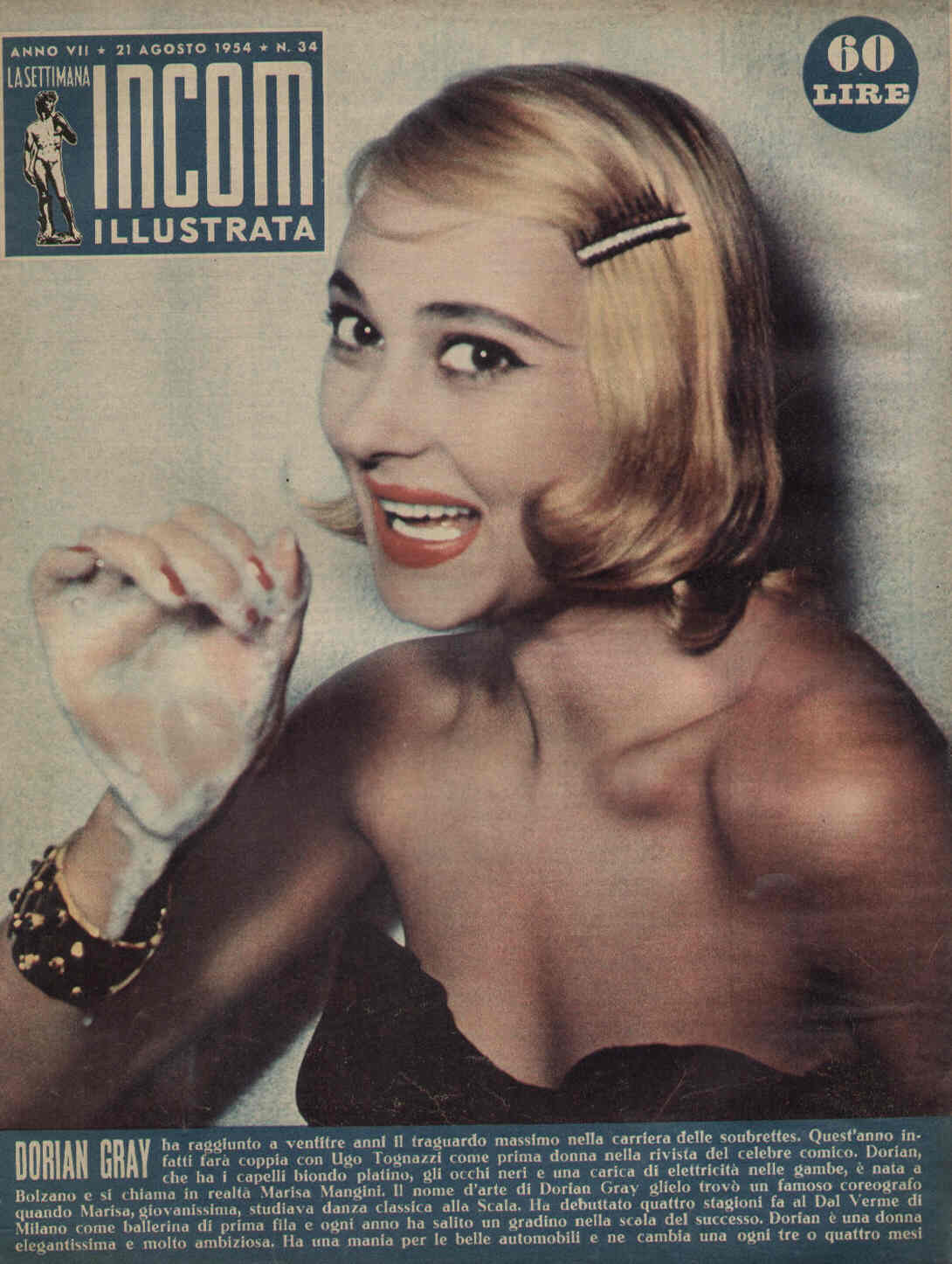 SETTIMANA INCOM magazine side cover 21 August 1954