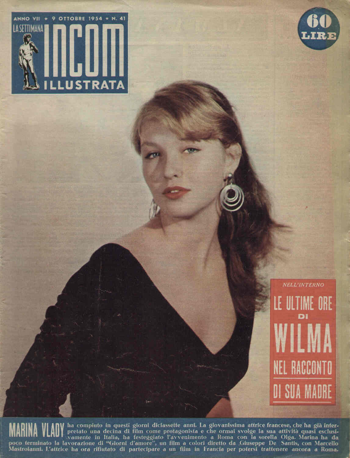 SETTIMANA INCOM magazine side cover 9 October 1954