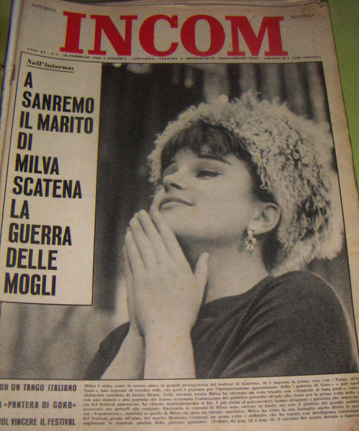 SETTIMANA INCOM magazine side cover 18 February 1962