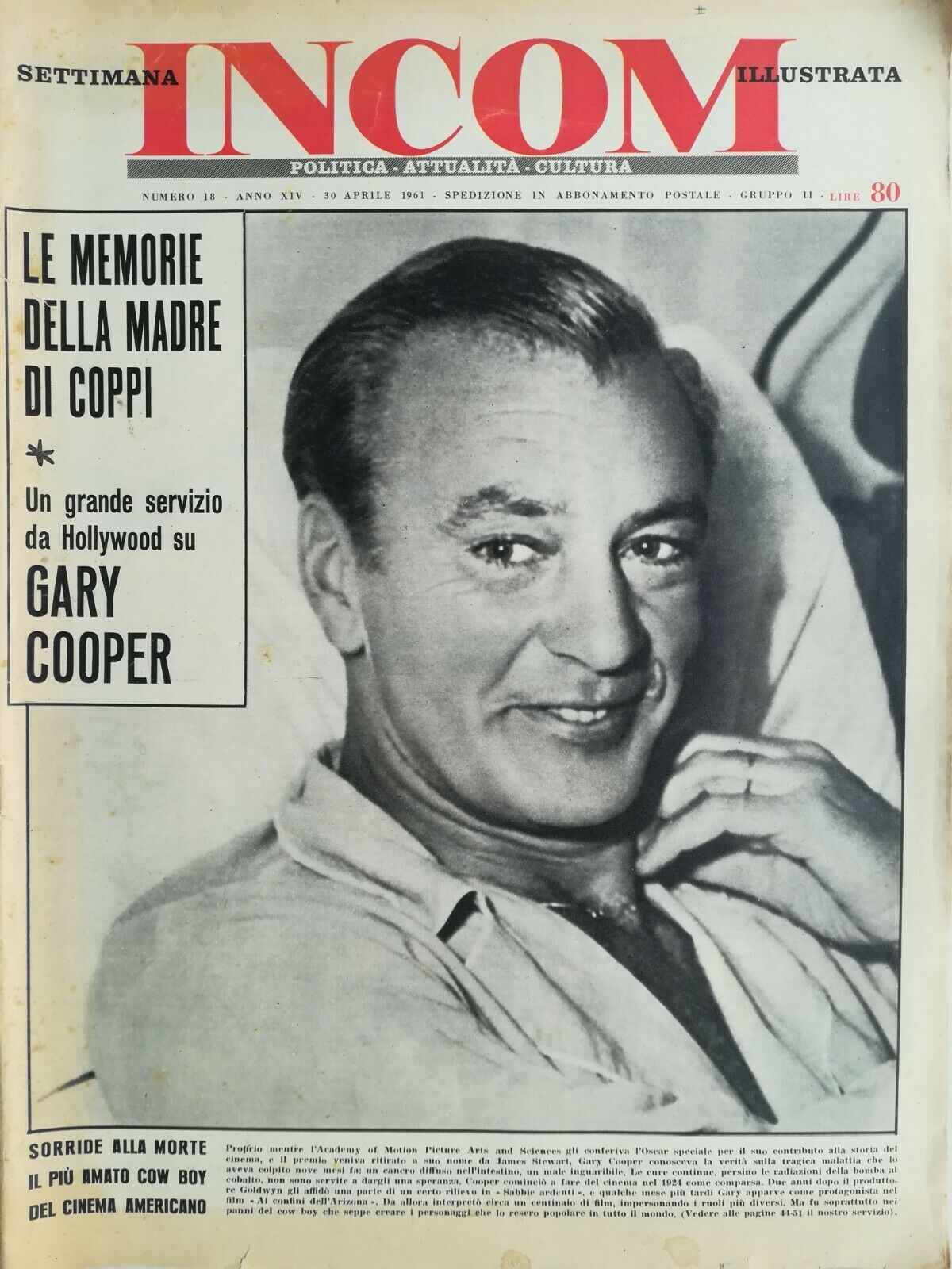 SETTIMANA INCOM magazine side cover Issue 18 30 April 1961