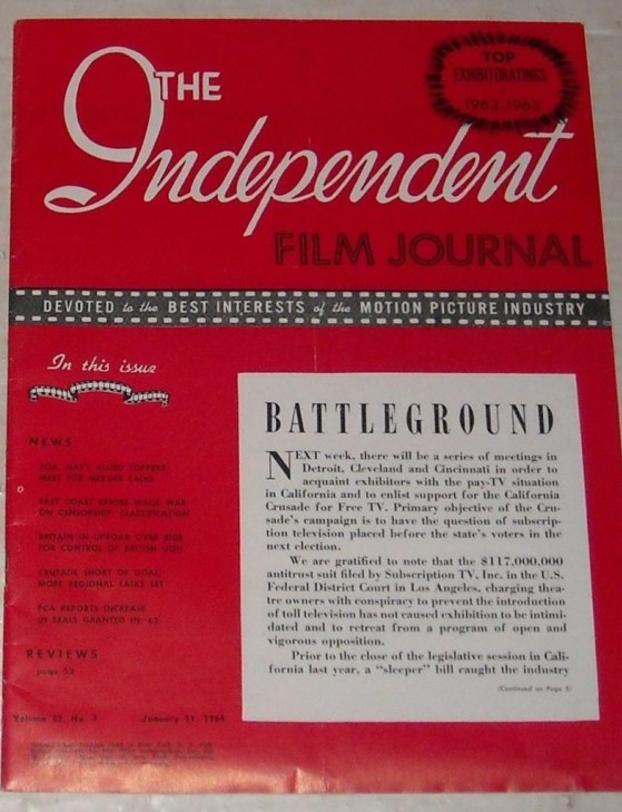 INDEPENDENT FILM JOURNAL magazine side cover 11 January 1964