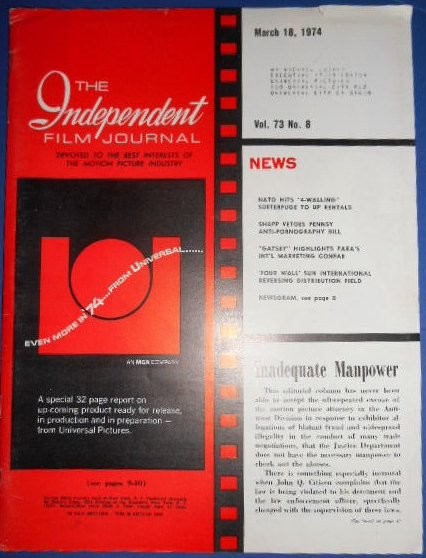 INDEPENDENT FILM JOURNAL magazine side cover 18 March 1974
