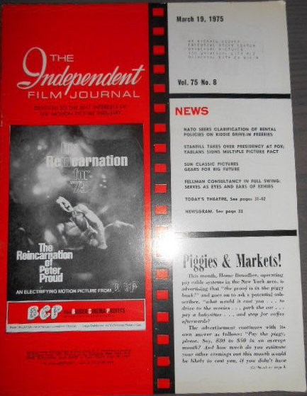 INDEPENDENT FILM JOURNAL magazine side cover 19 March 1975