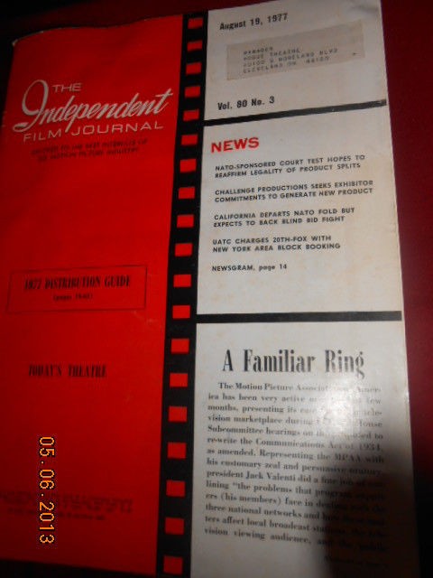 INDEPENDENT FILM JOURNAL magazine side cover 19 August 1977