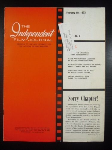 INDEPENDENT FILM JOURNAL magazine side cover 19 February 1973