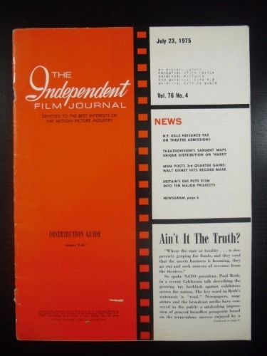 INDEPENDENT FILM JOURNAL magazine side cover 23 July 1975